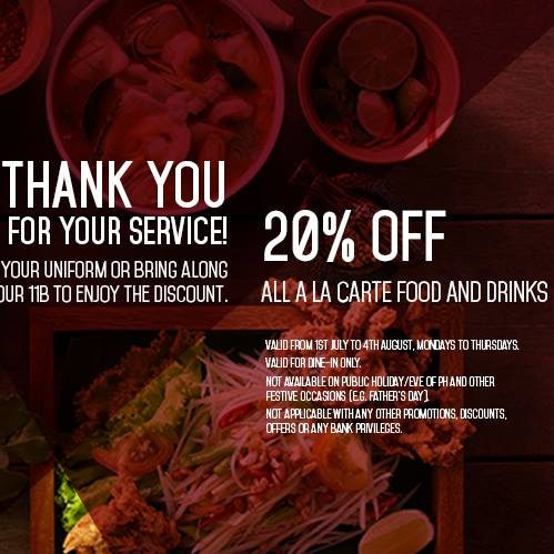 SAF Day Promo Siam Kitchen SG 20% Off Food & Drinks 1 Jul to 7 Aug 2016