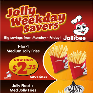 Jollibee Jolly Weekday Savers Singapore Promotion 16 Jun to 31 Aug 2016