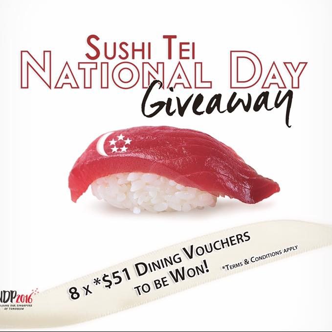 Sushi Tei National Day Giveaway 8 x $51 Dining Vouchers Singapore Contest