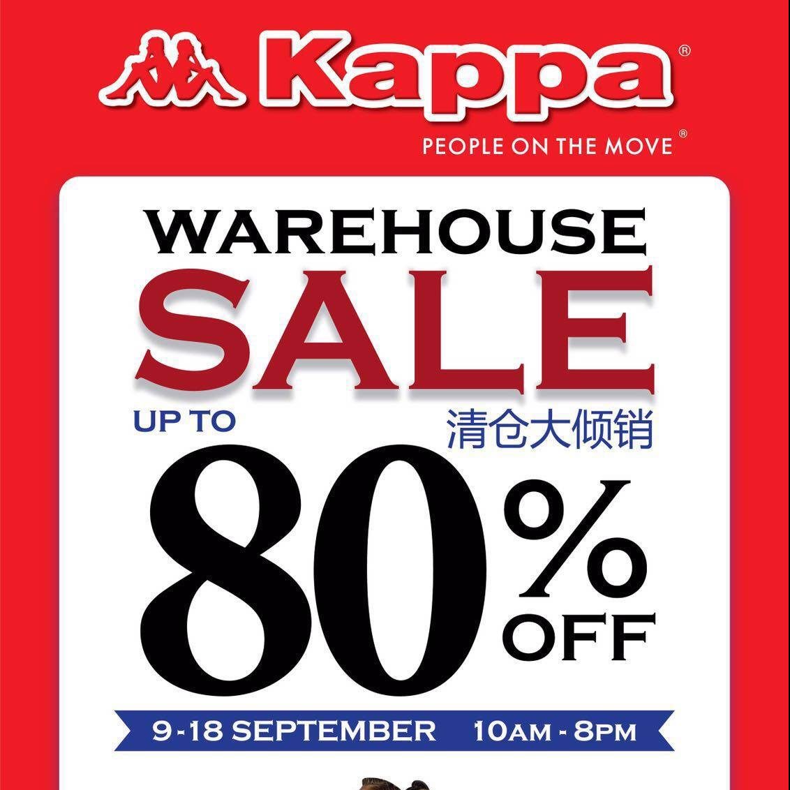 Kappa Singapore Warehouse Sale Up to 80% Off Promotion 9 to 18 Sep 2016