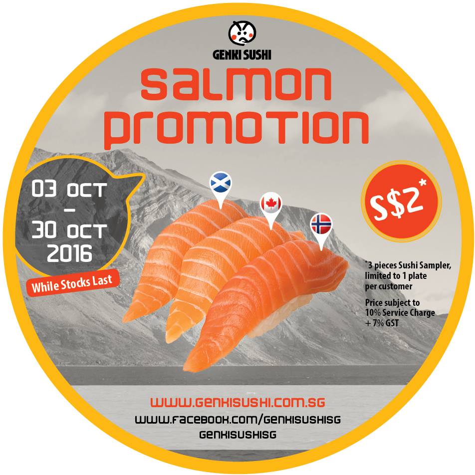 Genki Sushi Singapore $2 Salmon Promotion 3 – 30 Oct 2016