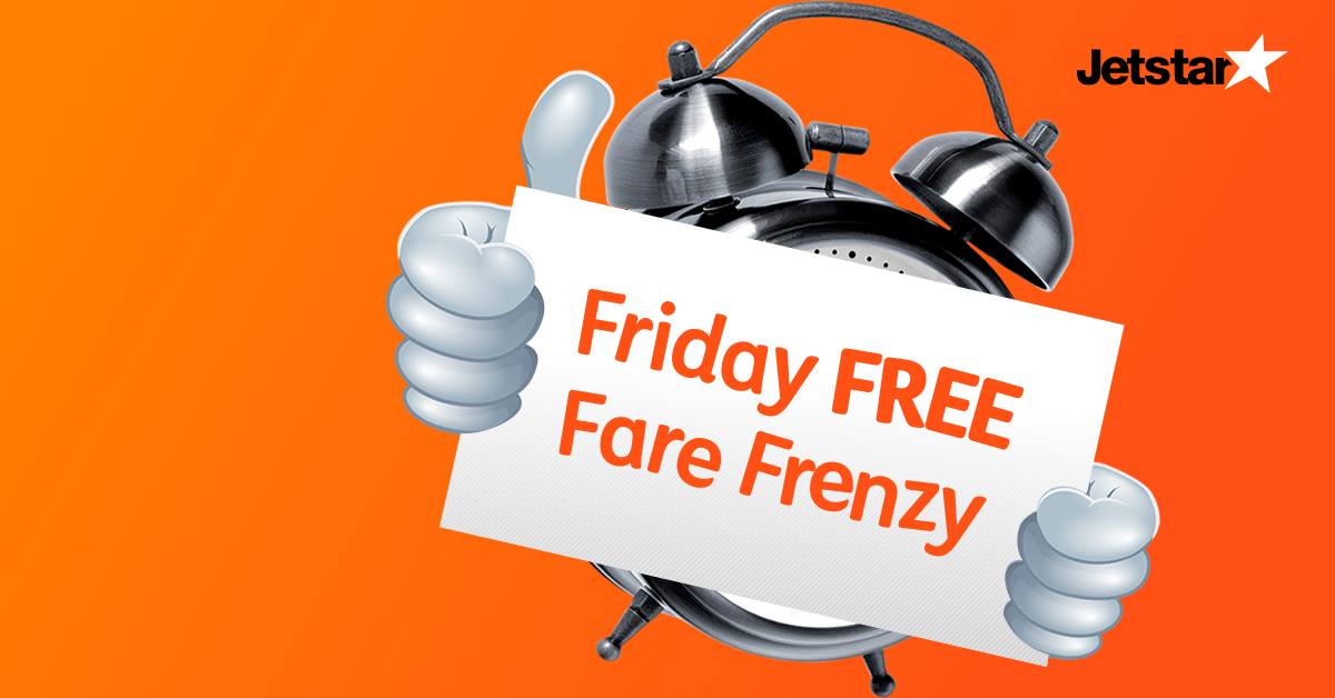 Jetstar Singapore Friday FREE Fare Frenzy Promotion ends 14 Oct 2016