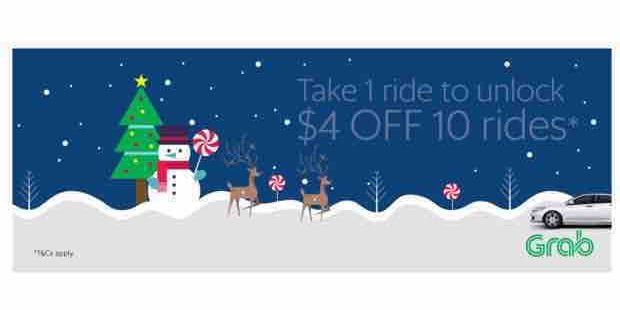 Grab Singapore Take 1 Ride & Get $4 Off 10 Rides with 4X10 Promo Code 18-24 Dec 2017