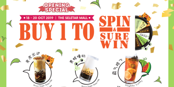 R&B Tea Singapore Seletar Mall Opening Special Buy 1 To Spin & Sure Win Promotion 18-20 Oct 2019