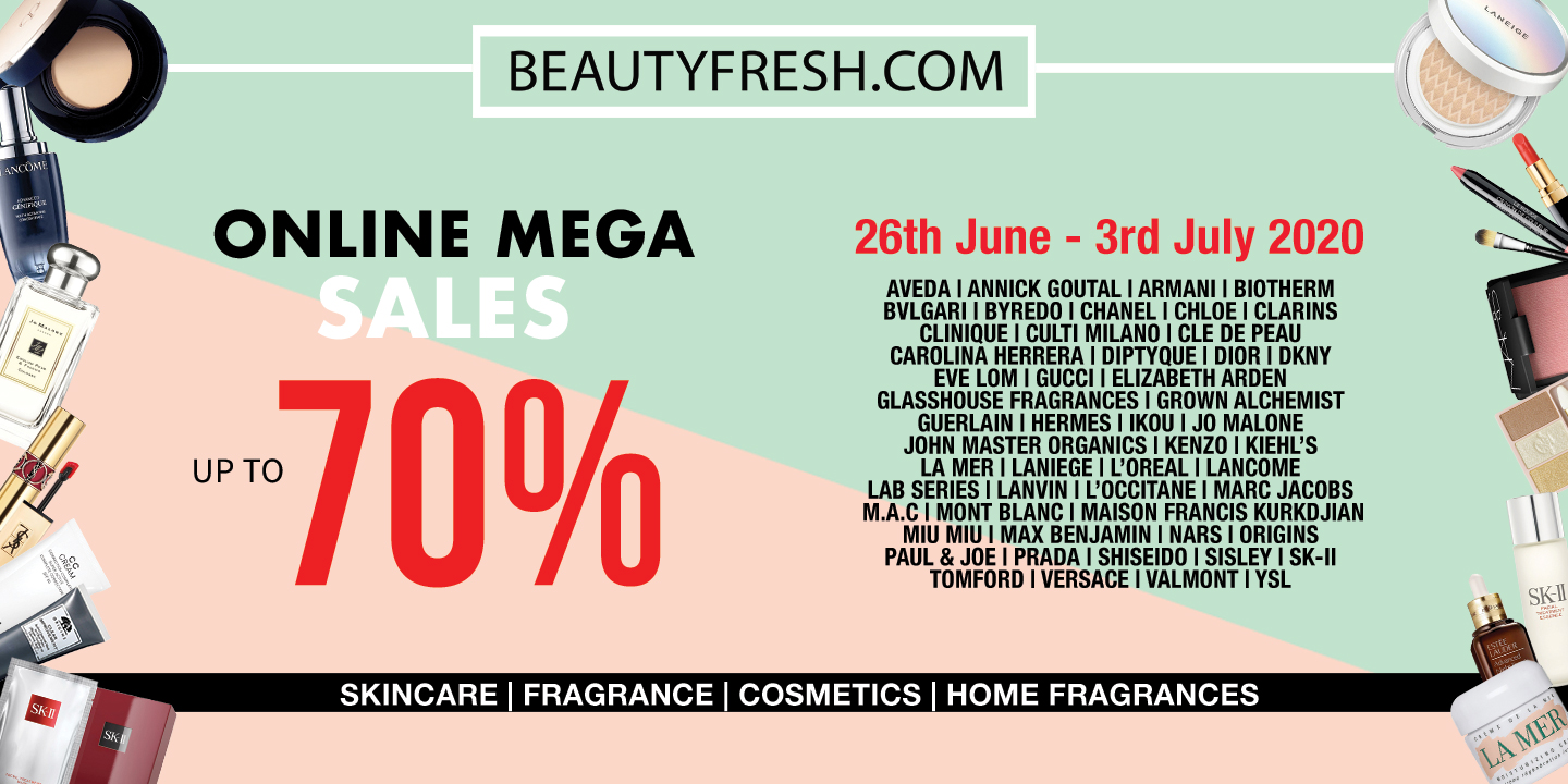 Beautyfresh online warehouse sale up to 70% off Estee Lauder, SK-II, Jo Malone, Aveda, Chanel and more!