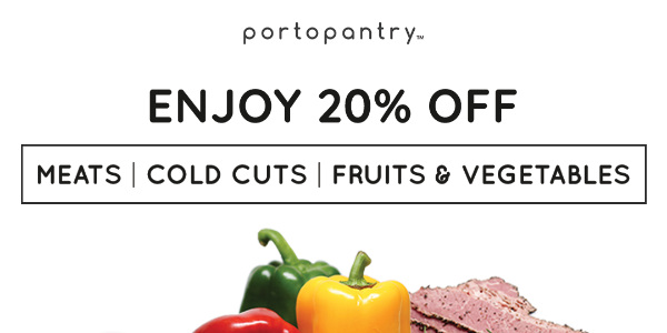 20% Off ALL Meats, Fresh Fruits and Vegetables at Portopantry.com!