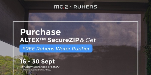Get FREE Ruhens Water Purifier Worth $599 With Minimum Spending of $3,000 for ALTEX™ SecureZIP From Now to 30 Sep 2020!