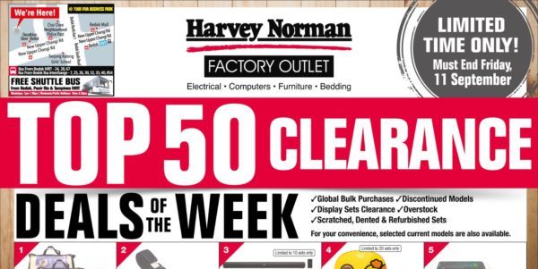 Harvey Norman Singapore Top 50 Clearance At Their Factory Outlet Promotion ends 9 Sep 2020