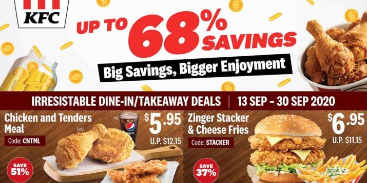 KFC Singapore Enjoy Up To 68% Off With All New Coupons Valid From 13-30 Sep 2020