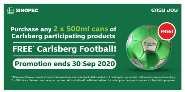 Sinopec Singapore FREE* Carlsberg Football @ All Stations Promotion ends 30 Sep 2020