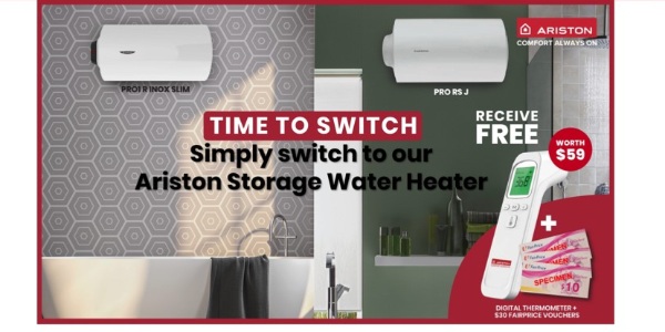 FREE $30 FairPrice Vouchers + Digital Thermomoter (Worth $59)  from Ariston (T&Cs Applies*)!