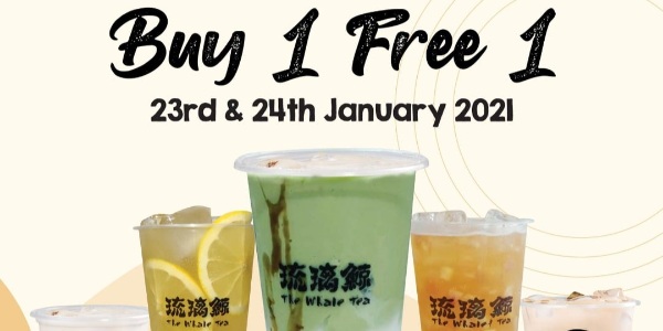 The Whale Tea Singapore Jurong Point Outlet Grand Opening 1-for-1 Promotion 23-24 Jan 2021