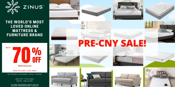 Zinus Pre-CNY Sale! Up to 70% Off!  Mattress from $99! (13th to 31st Jan 2021)