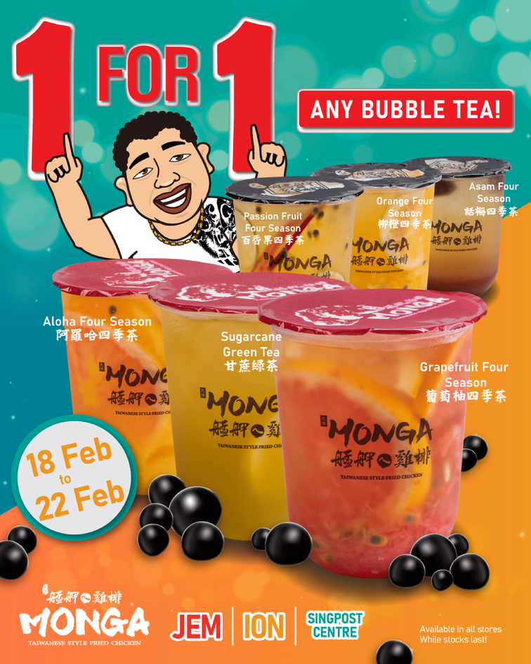 [Promo] 1 for 1 Fruity Bubble Tea available at Monga Singapore for only $5.50 | Why Not Deals 1