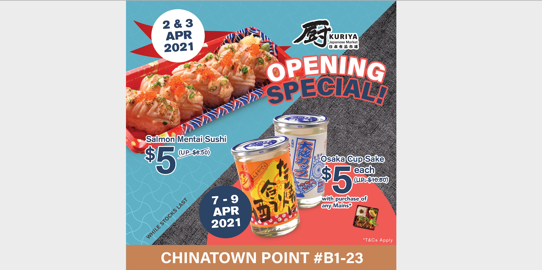Kuriya Japanese Market Opens 11th Outlet at Chinatown Point with $5 Sushi & Sake Deals!