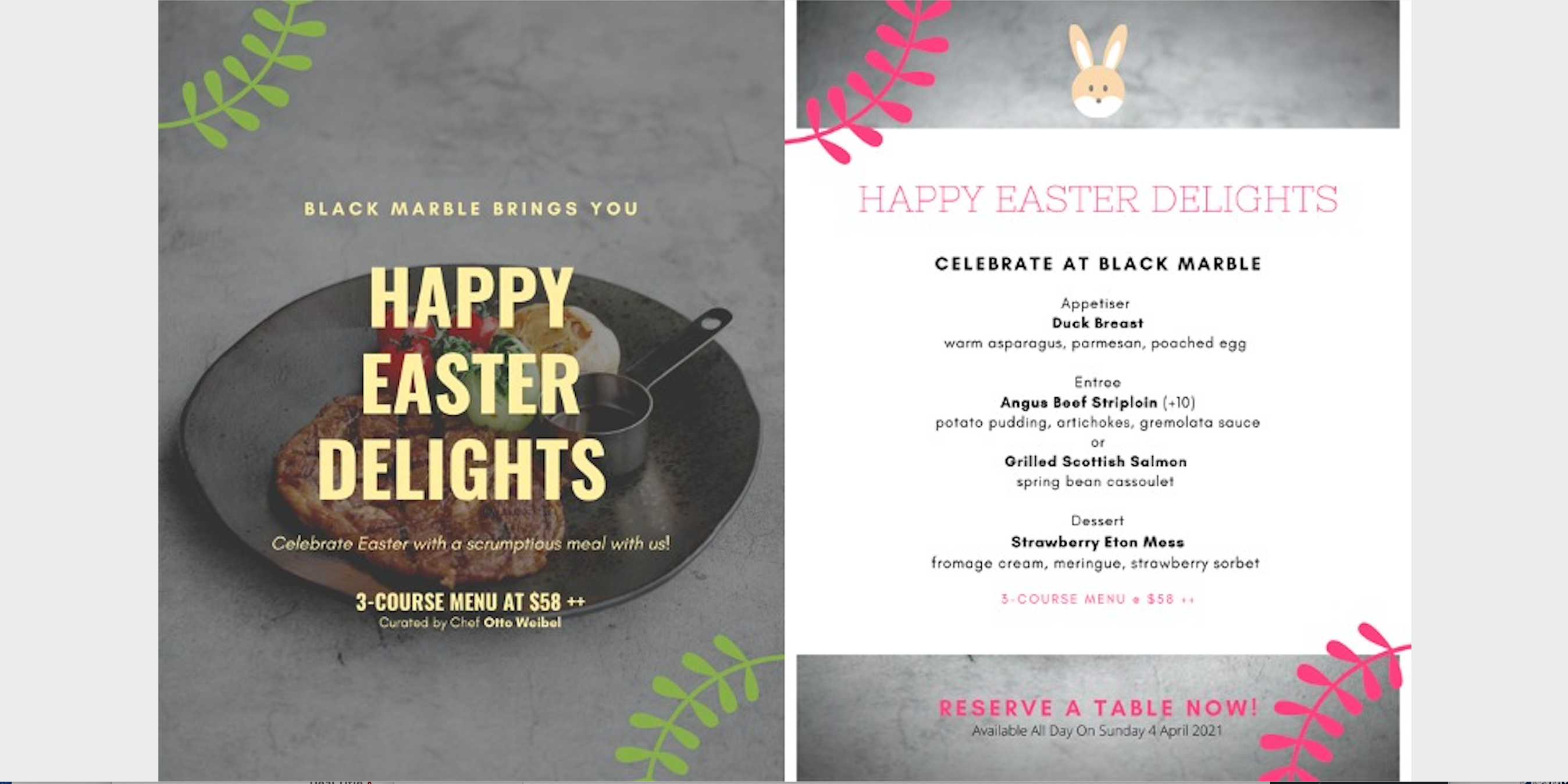 Celebrate Easter with an exquisite menu specially curated by renowned Chef Otto Weibel!