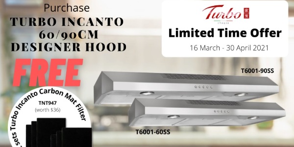 Get FREE 6 pieces of Carbon Mat Filter With Any Purchase of Turbo Incanto T6001 Designer Hood!