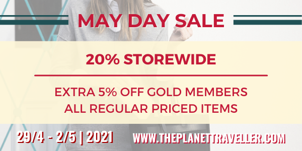 THE PLANET TRAVELLER MAY DAY SALE – 20% STOREWIDE + 50% LUGGAGE