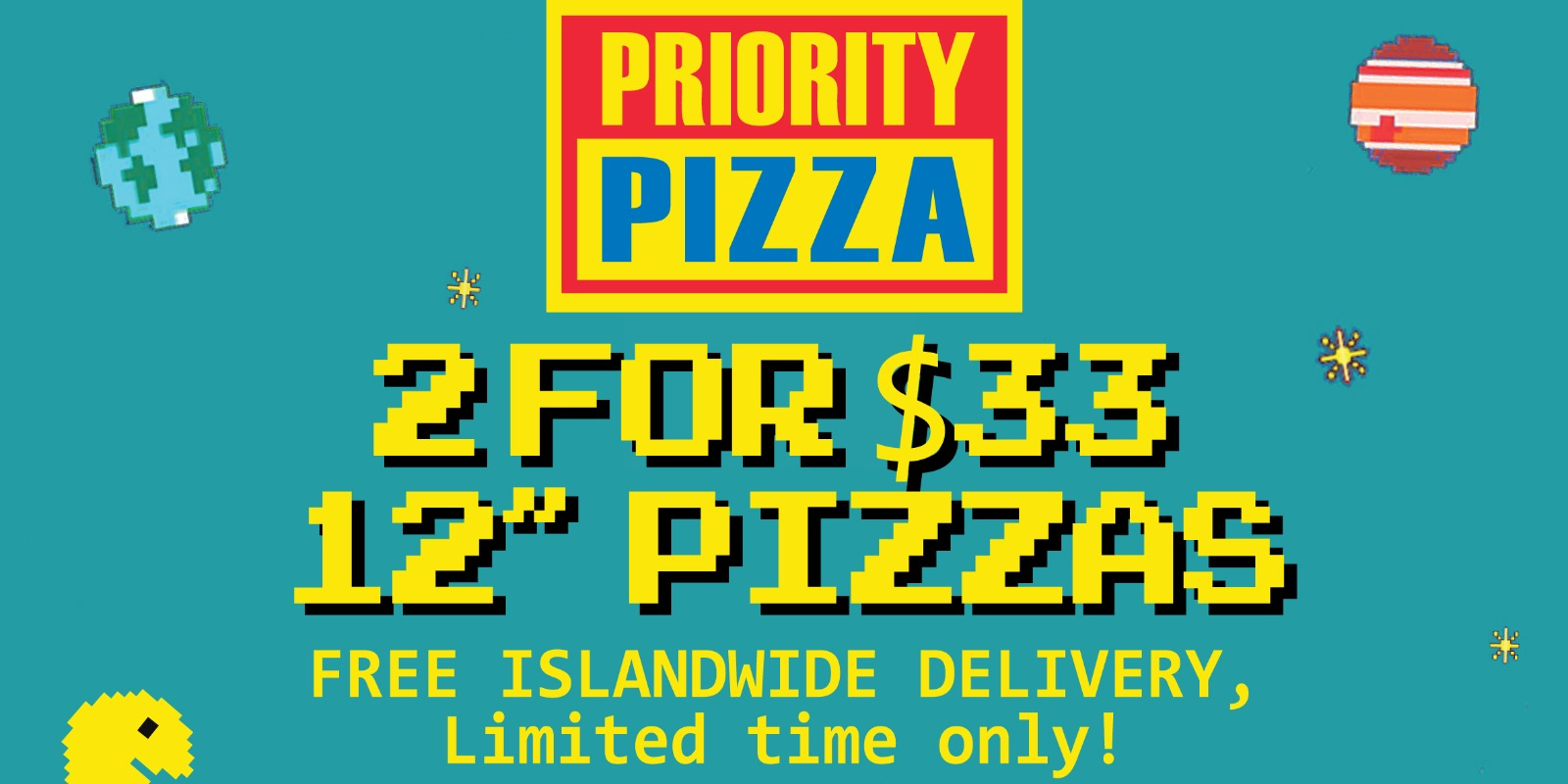 Two 12” Pizzas for only $33 at The Priority Club!