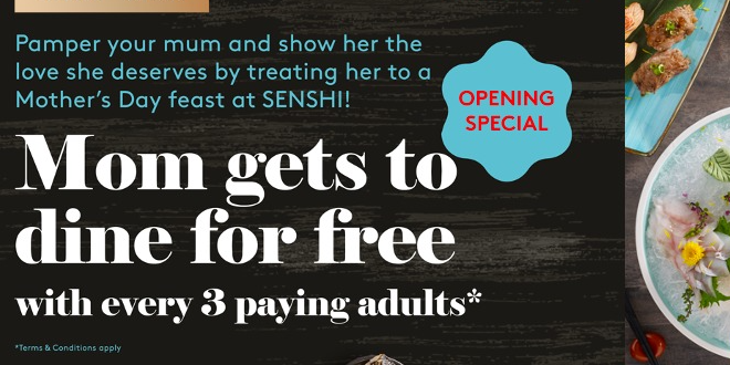 MUM DINES FREE with every 3 paying adults at SENSHI