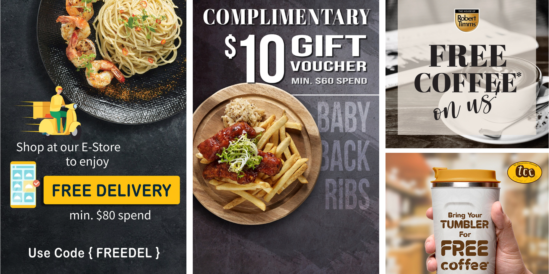 [Promotion] $10 Takeaway Voucher, FREE Coffee & FREE Delivery from tcc & The House Of Robert Timms