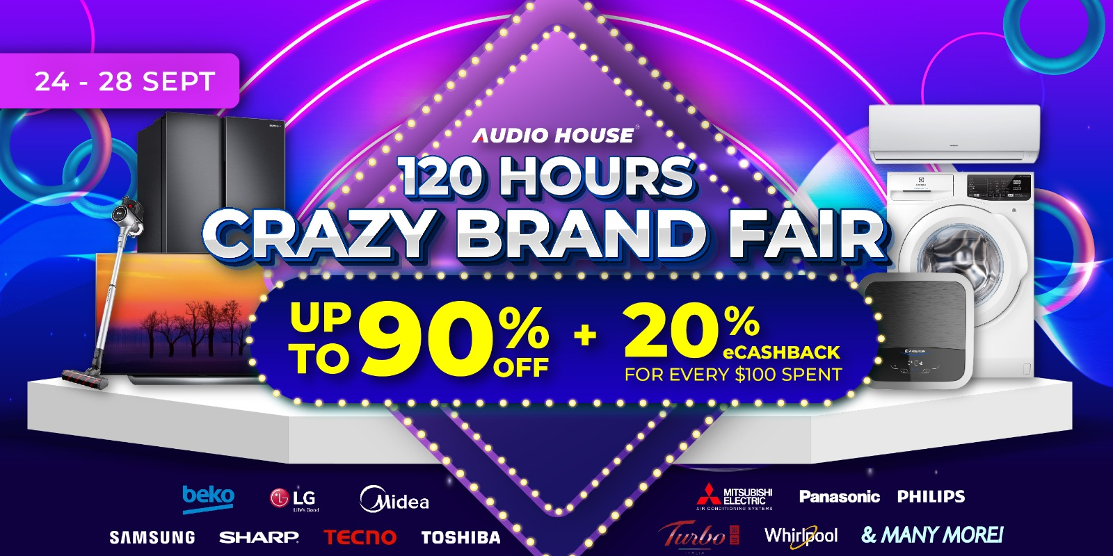[Audio House 120 Hours Crazy Brand Fair] Up to 90% OFF + 20% eCashback For Every $100 Spent!