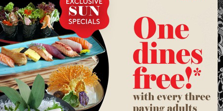 One dines free with every three paying adults – exclusive Sunday Special at SENSHI when you dine wit