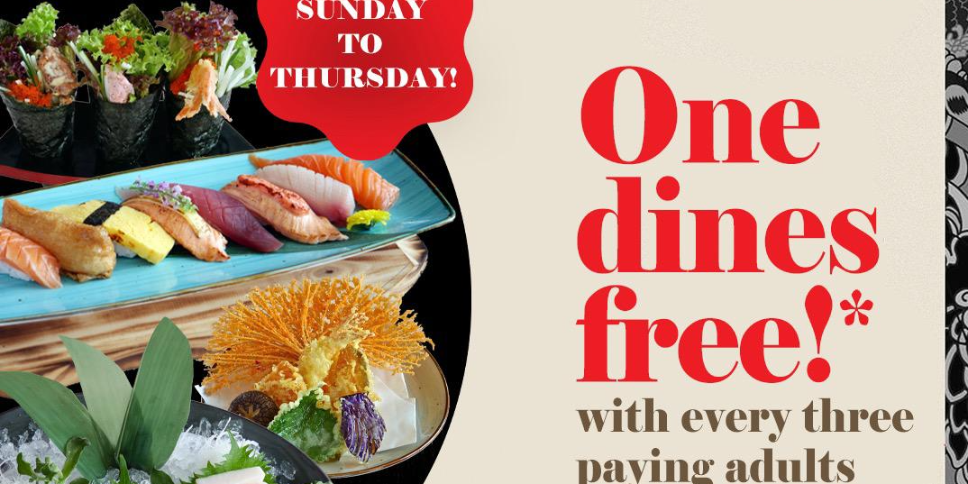 Extended promotion – one dines FREE at SENSHI every Sunday to Thursday!