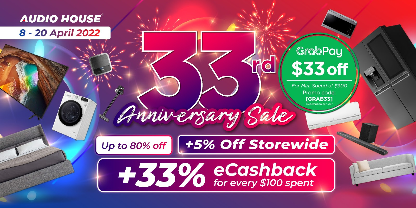 Audio House Celebrates 33rd Anniversary by Offering 5% OFF Storewide + Up to 80% OFF + 33% eCashback